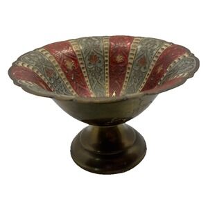 Meenakari Brass Hand Crafted Peacock Fruit Bowl Decorative Carving India 5.5"‎
